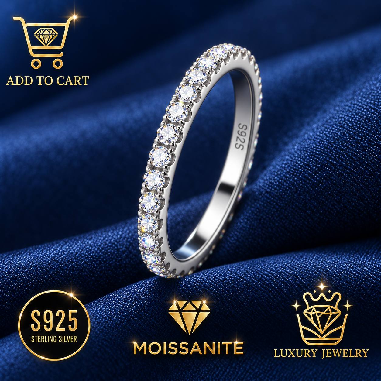 Women's 925 Sterling Silver Sparkling Stone Band Ring